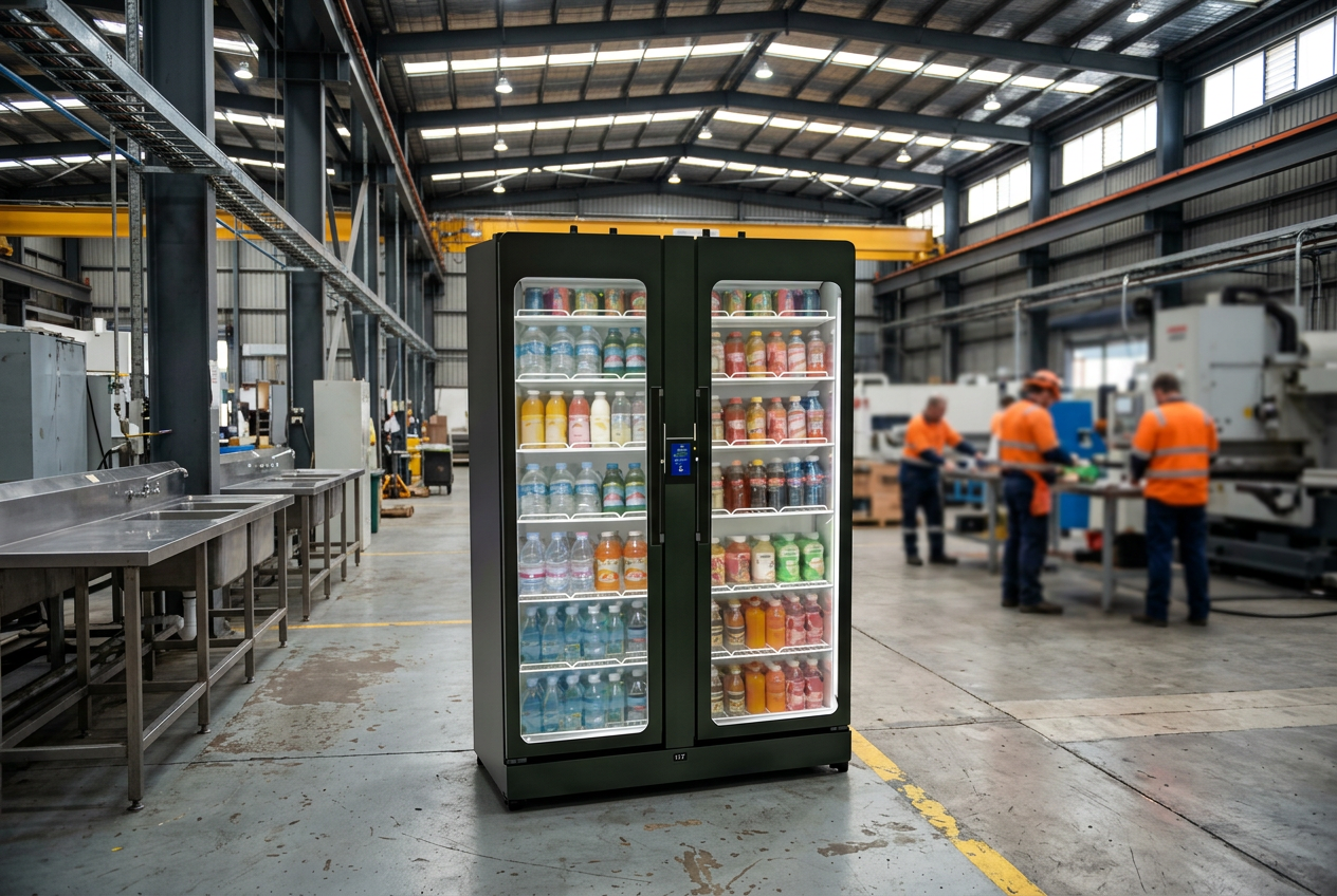 SRK2 double-door smart cooler in a factory crib room